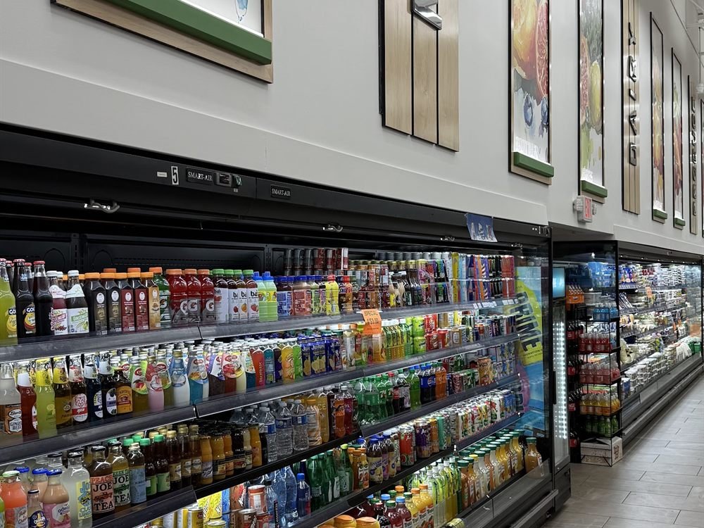 Grocery aisles stocked with imported pantry staples
